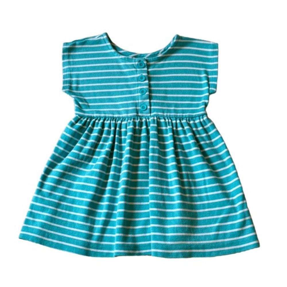 Hanna Andersson Stripe Day Play Dress Girls 8 130cm Poolside Aqua Blue White‎